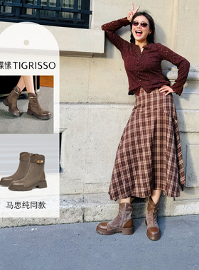 知竹蹀愫25年冬新款新中式圆头4.5短靴时装靴TA65717-51