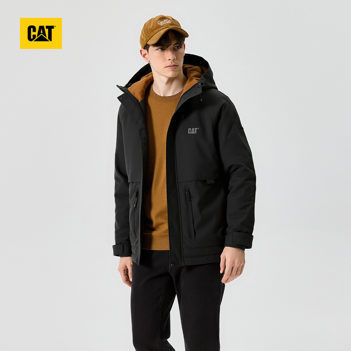 CAT卡特 男士 连帽短款羽绒服