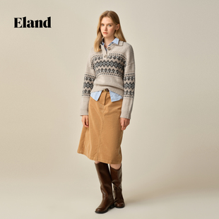 EEKWF4VD03 2025冬季 Eland女时尚 翻领提花针织衫