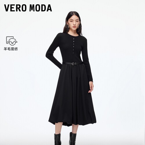 Vero Moda连衣裙2025冬季新款纤维素中长裙简约通勤32547D021