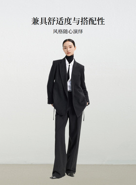 迪赛尼斯2025年冬季极简气质垂感宽松直筒裤灰色高腰休闲裤女