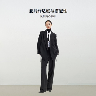 迪赛尼斯2025年冬季极简气质垂感宽松直筒裤灰色高腰休闲裤女