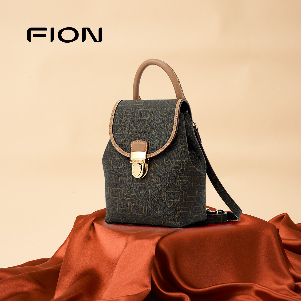 Fion/菲安妮老花双肩包 女时尚手提小背包时尚通勤单肩包