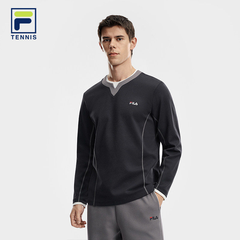 FILA 斐乐官方男子针织长袖衫2026春季新款假两件长TA11M613228F