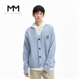 MM麦檬男装春羊毛蓝色休闲宽松针织衫毛衣开衫9E1130011