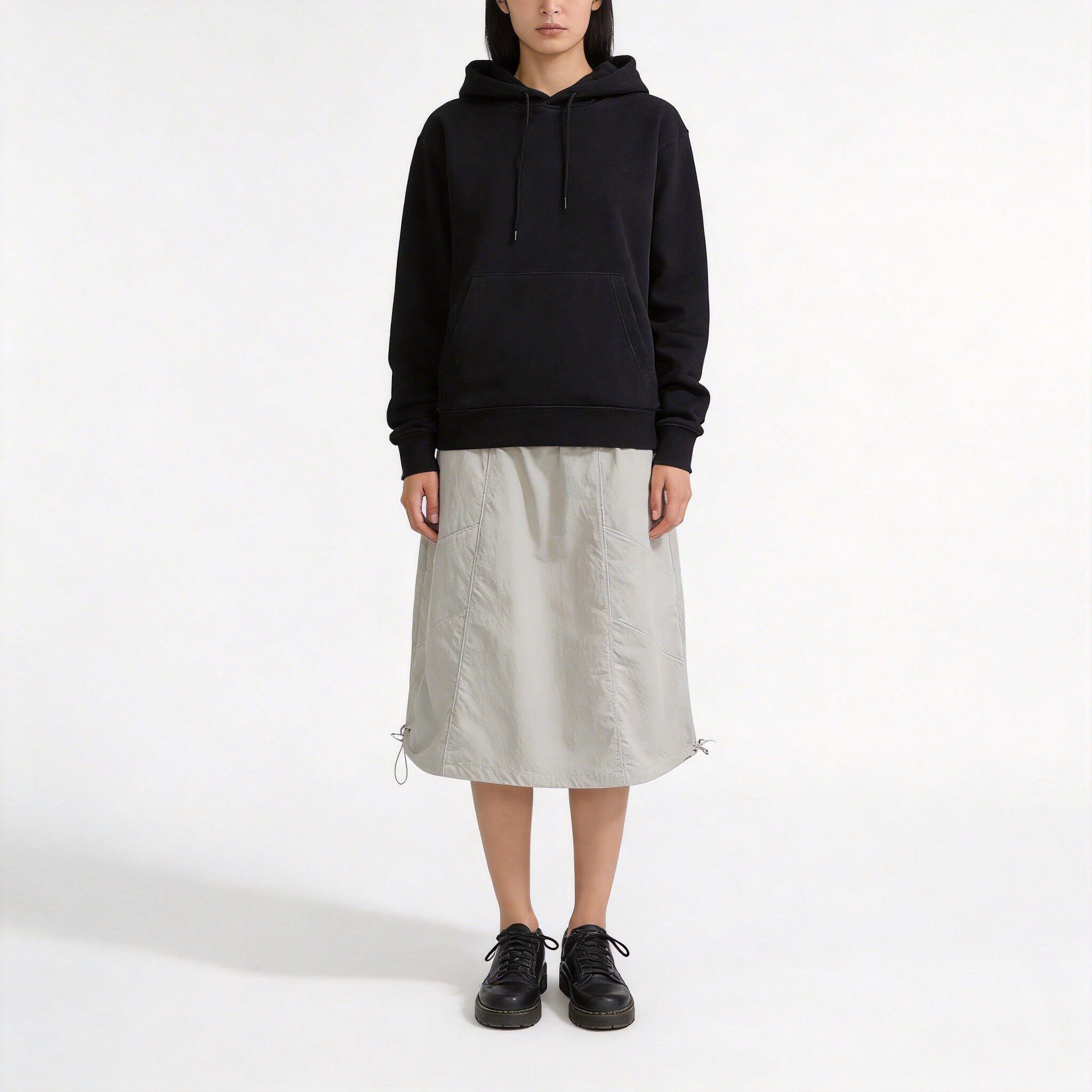 Teenie Weenie尼龙抽绳半身裙女夏季A字中长款工装裙TTWH26M301Z