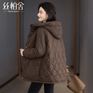 丝柏舍连帽棉服2025冬季女装简约通勤风中长款长袖宽松款外套