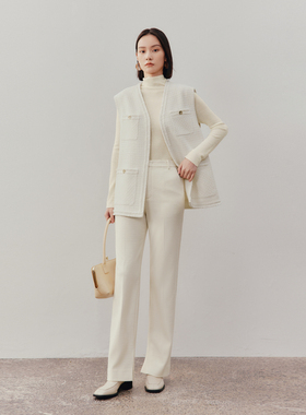 MM麦檬米白高腰显瘦直筒长裤女5DC150331