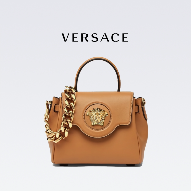 VERSACE/范思哲 金色Logo链条纯色通勤牛皮DBFI040-DVIT2T