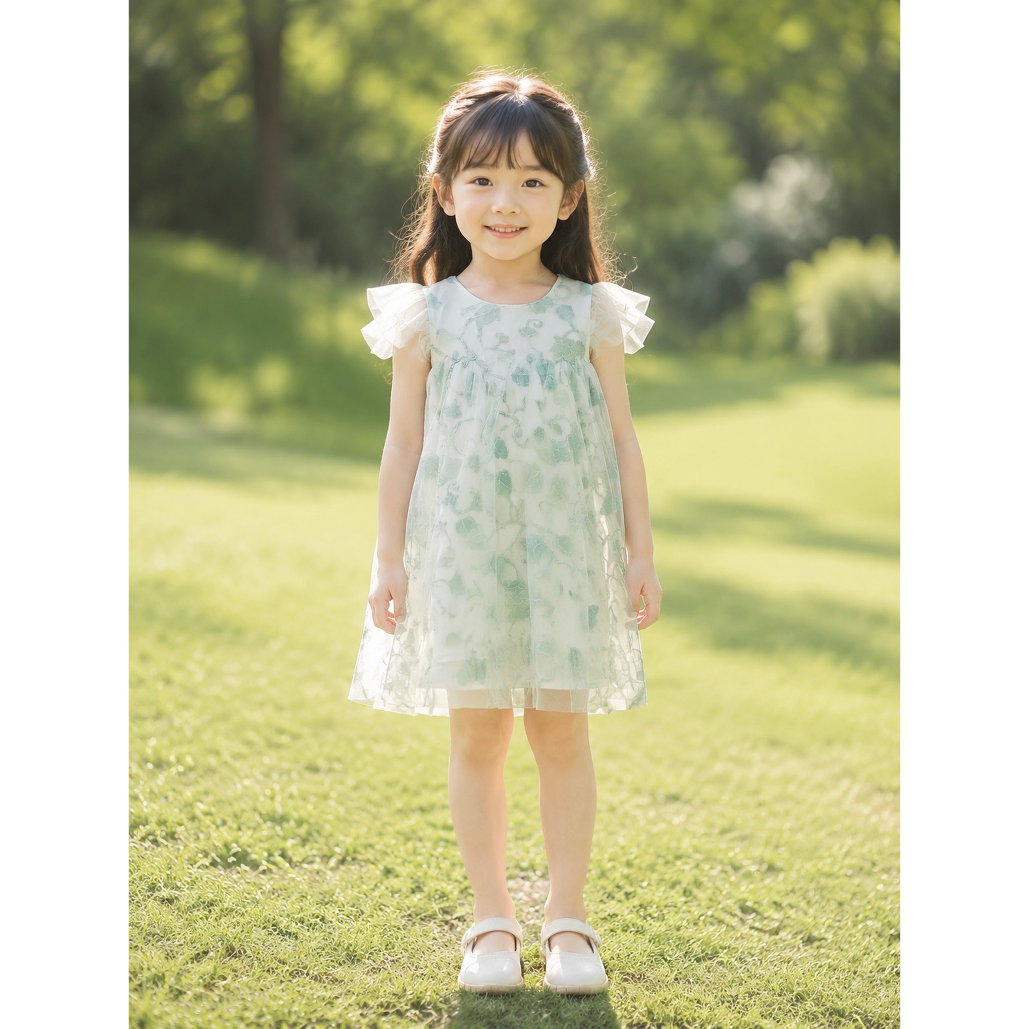 Mini Peace夏季女童清新刺绣盘花连衣裙F2FAF2358496图片