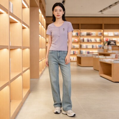 Teenie Weenie刺绣短袖T恤女修身显瘦辣妹风上衣TTRA26M501Z