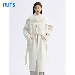 NUTS那时商场同款冬时尚纯色长袖腰带手工呢料长外套女5481510A1