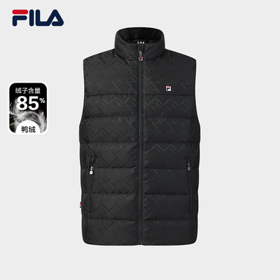 FILA 斐乐官方保暖羽绒马甲男春时尚基础满印保暖外套F61M613901F
