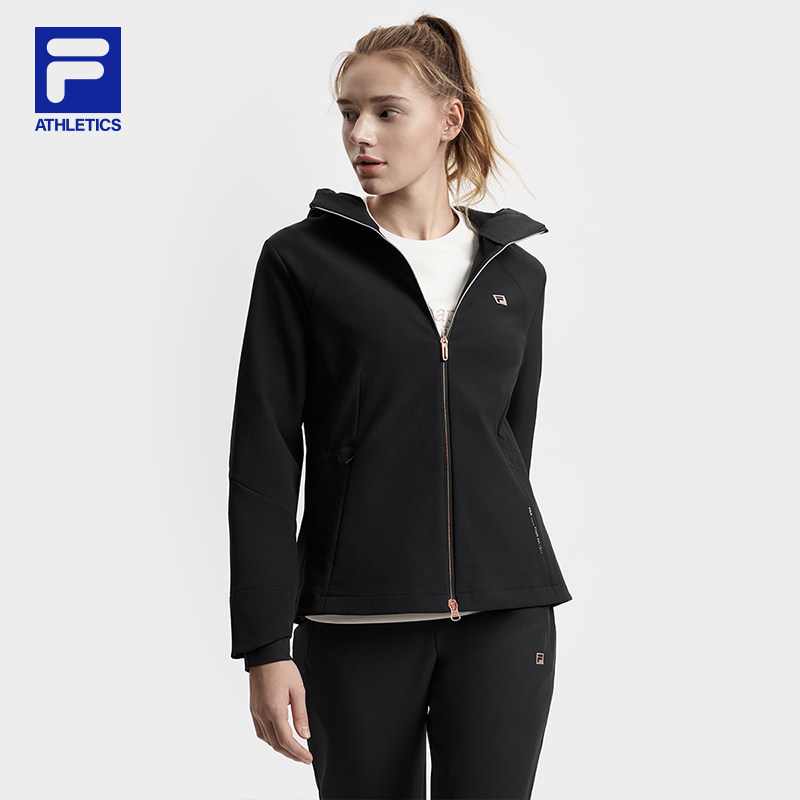 FILA 斐乐女士梭织外套春款健身运动基础加绒连帽上衣A11W511710F