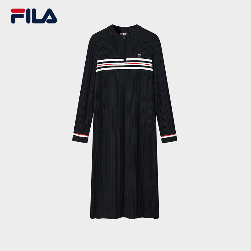 FILA 斐乐官方女子编织连衣裙2025冬季新连身毛衣长裙F11W548303F