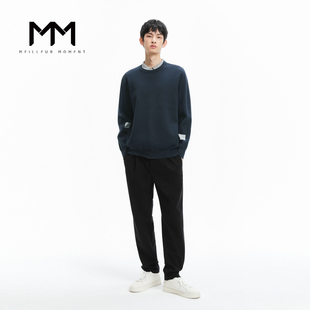 MM麦檬男装藏青圆领套头休闲宽松时尚卫衣男9E1230091