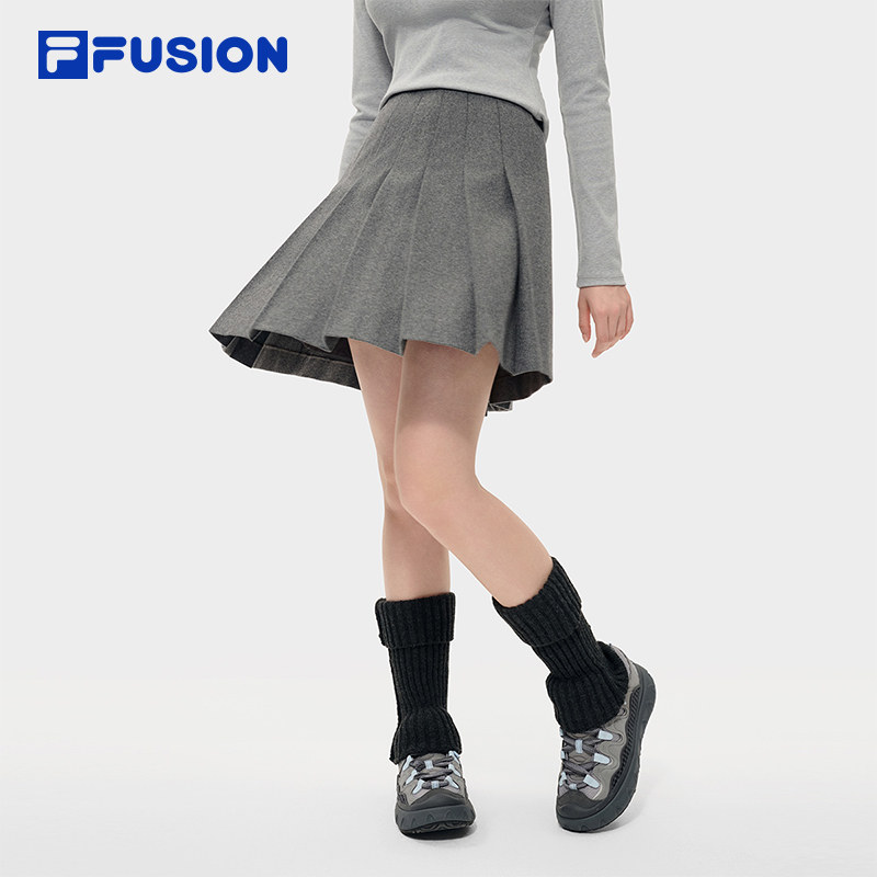 FILA FUSIONFila潮牌短裙女2026春季百褶裙毛呢半裙T11W615301F