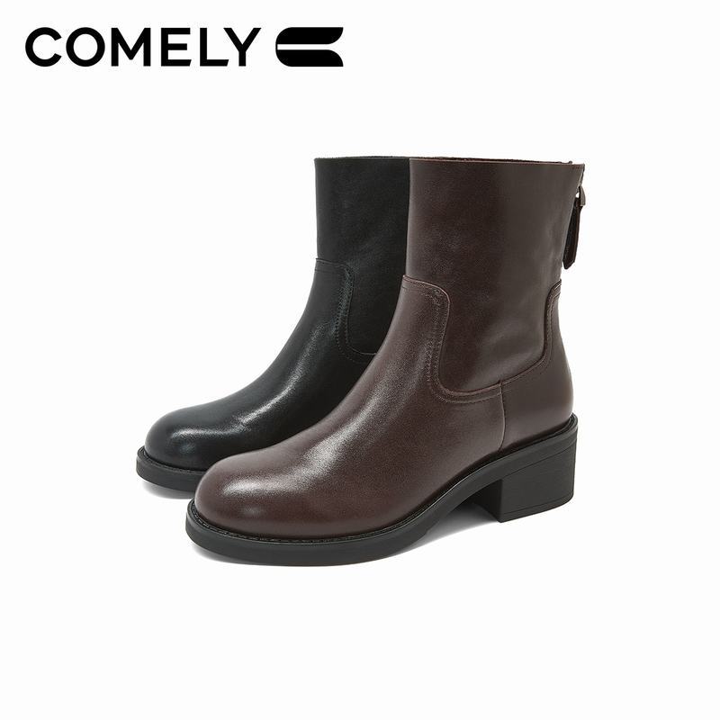 COMELY/康莉黑色/植鞣油腊牛皮黑色15G女靴KYQ58628B