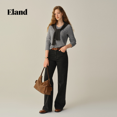 Eland牛仔裤女时尚宽松阔腿裤棉质长裤2025冬季EETJF4TE02