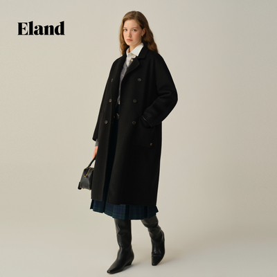 Eland毛呢外套女气质双排扣长袖大衣2025冬季