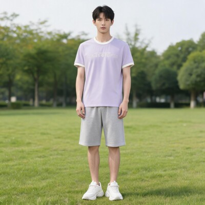 LOUIS ROYER香紫撞色领印花男士休闲T恤M611619-062