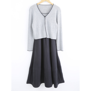 本涩女士蝴蝶结开衫 F2548A01 拼接连衣裙套装