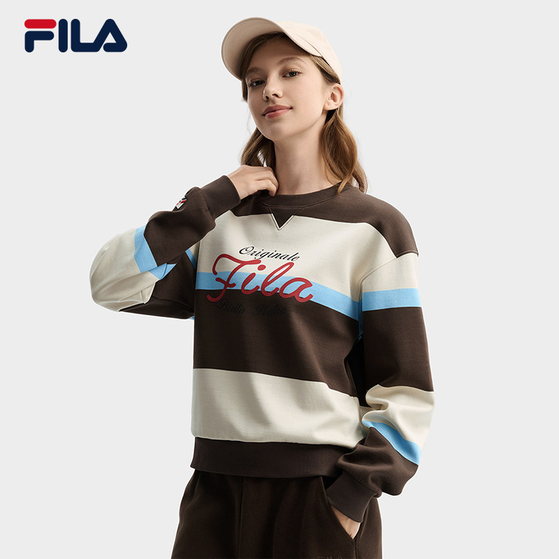 FILA 斐乐女子套头卫衣2026宽条纹拼色针织上衣F11W619206F