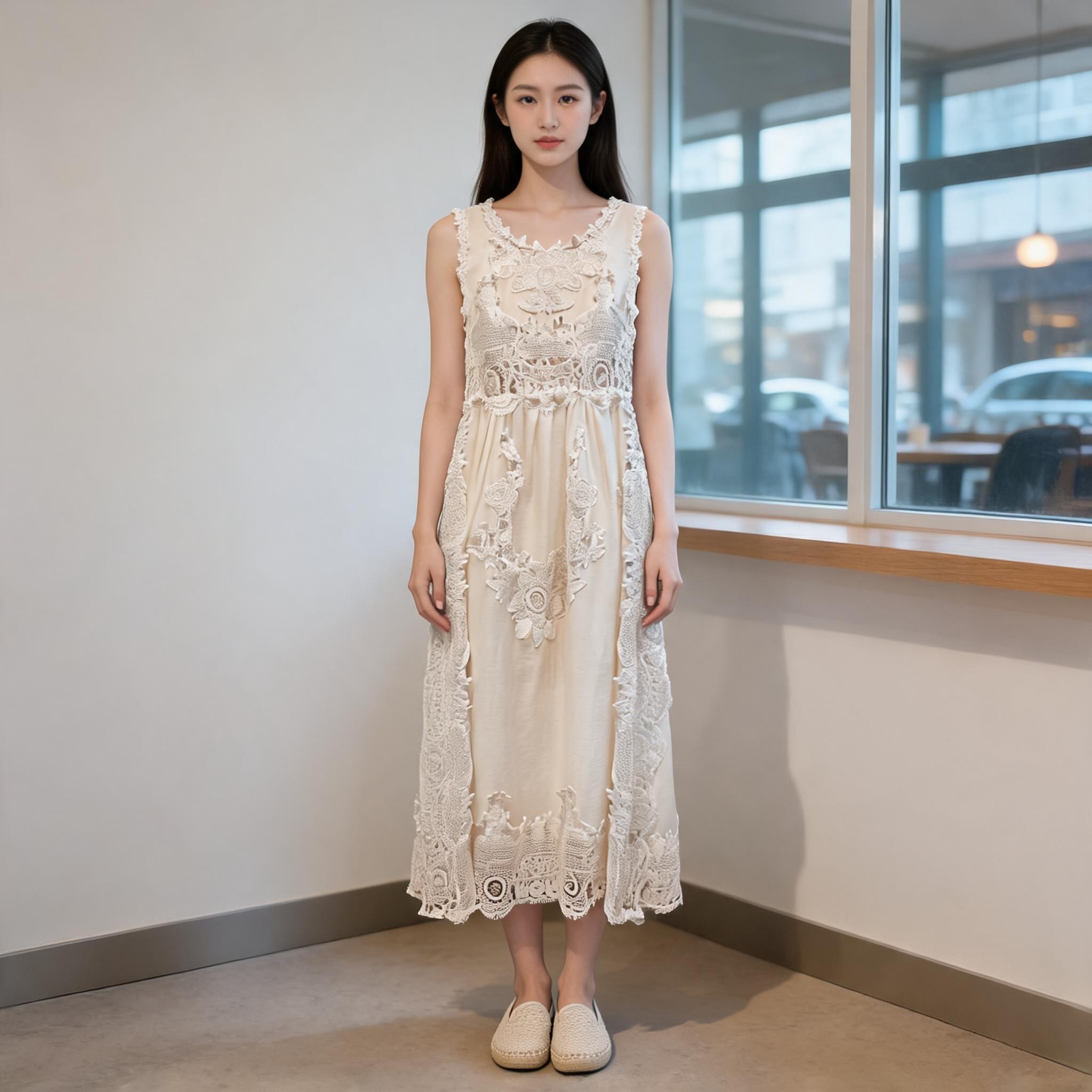 欧海一生森系镂空钩花无袖中长款连衣裙T5065GE25508