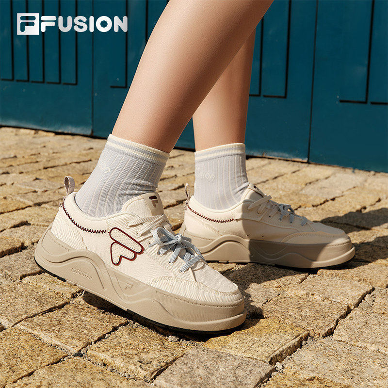 FILA FUSION 斐乐潮牌女鞋厚底帆布鞋2026夏季新款T12W622923A