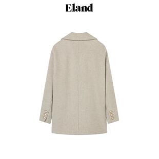 Eland外套女微落肩双排扣大衣外套