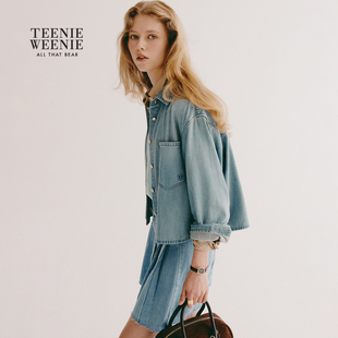 TeenieWeenie小熊女装衬衫2025秋季时髦短款微宽松牛仔衬衣