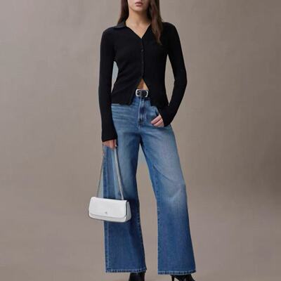 CK Jeans25秋季新款女士美式复古蓝色洗水微弹阔腿牛仔裤47D836G