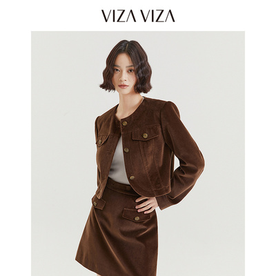 VIZA VIZA秋季复古千金气质通勤圆领长袖棉短外套女V24307D05201