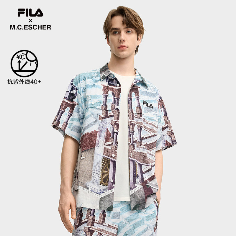 黄景瑜同款FILA斐乐官方男梭织衬衫2025秋新宽松上衣F11M538403F