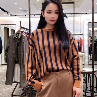 LanaFaY 女士简约圆领条纹针织衫L2D812