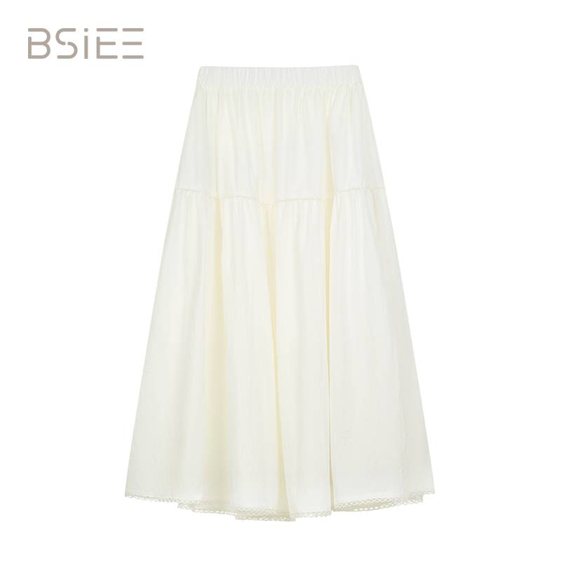 BSiEE本涩miu系花边量感半裙纯色通勤半身裙女F2233D01图片
