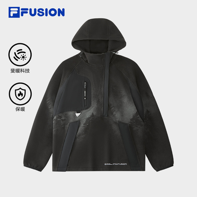 FILA FUSION斐乐潮牌男子连帽卫衣2025冬新款休闲上衣T11M541211F