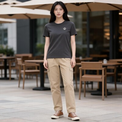 LOUIS ROYER休闲刺绣圆领短袖T恤女透气修身F611614-001