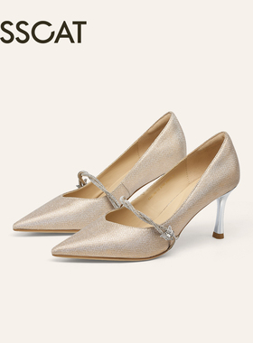 KISSCAT接吻猫25秋新法式气质婚鞋尖头单鞋黑色高跟鞋KA65580-10