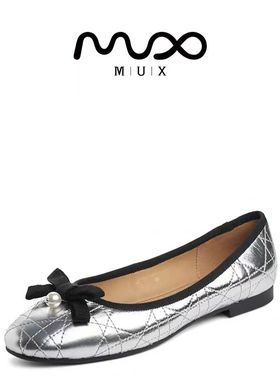 MUX迈思2024秋季蝴蝶珍珠单鞋圆头浅口芭蕾舞女鞋82114