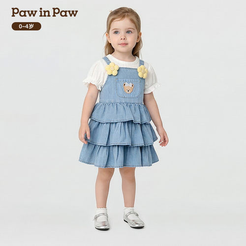 PawinPaw卡通小熊童装26年夏季女宝宝牛仔A字连衣裙PBOJG2381K