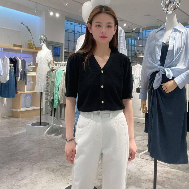 伊芙丽 女士V领排扣时尚针织衫1E4130811G