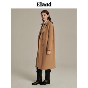 Eland毛呢外套女 翻驳领双排扣外套EEJWD4TY11
