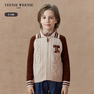 TeenieWeenie Kids小熊童装 男童撞色翻领针织开衫毛衣