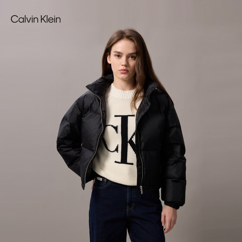 CK Jeans25秋季新款女士通勤老花满印立领面包服羽绒服44D539G