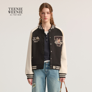 TeenieWeenie小熊女装棒球服休闲外套2025秋宽松舒适撞色卫衣