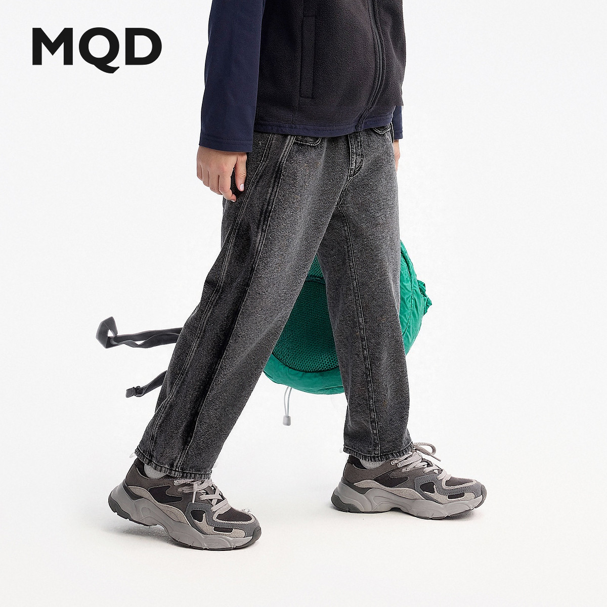 MQD童装男童直筒牛仔裤儿童侧边拼接水洗牛仔长