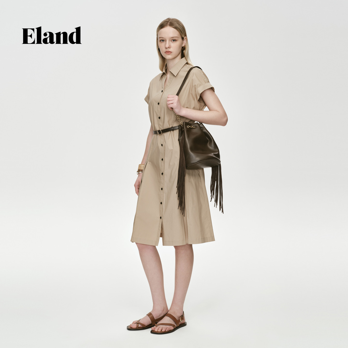 E·Land女士时尚休闲学院风连衣裙EEOWG24E01
