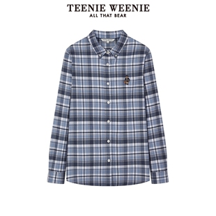 【赵露思同款】TeenieWeenie小熊2024磨毛格纹长袖衬衫复古学院风