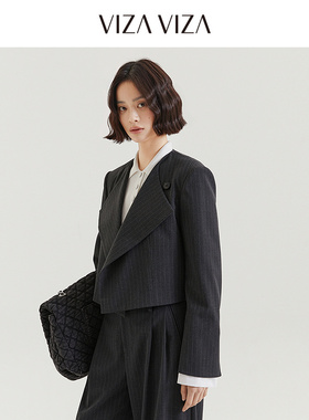 VIZA VIZA秋季小众设计款条纹西装短外套女V24307D05112